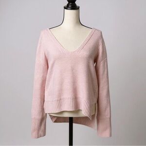 Vintage Pastel Pink V-Neck Cashmere Sweater Sz M Oversized Quiet Luxury Preppy